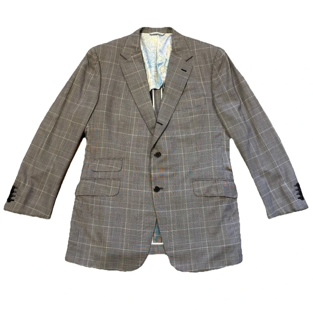 Ermenegildo‎ Zegna Blazer Mens 43L Trofeo 600 Gray Glen Plaid Wool Silk Lining